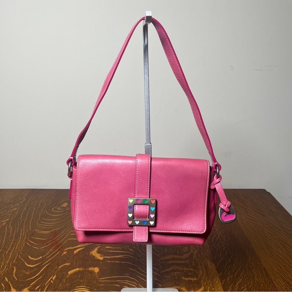 Dooney & Bourke Y2K Pink Leather Shoulder Bag with Buckle hearts